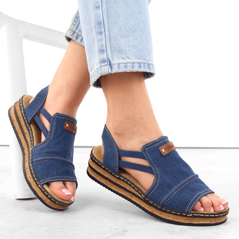 Comfortable women's jeans platform sandals Rieker 62982-12 blue 1