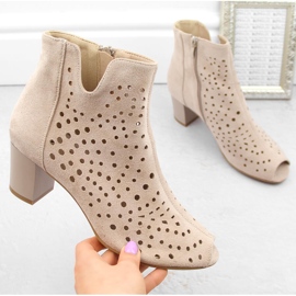 Women's suede openwork ankle boots, beige Jezzi ASA169-11 1