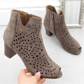 Suede women's openwork ankle boots brown Jezzi ASA169-11 1