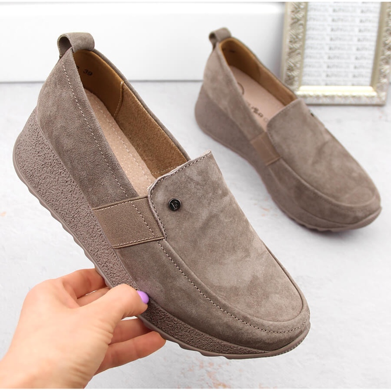 Leather suede shoes women's taupe wedge moccasins Filippo DP6139 brown 1 Leather suede shoes women's taupe wedge moccasins Filippo DP6139 brown 1