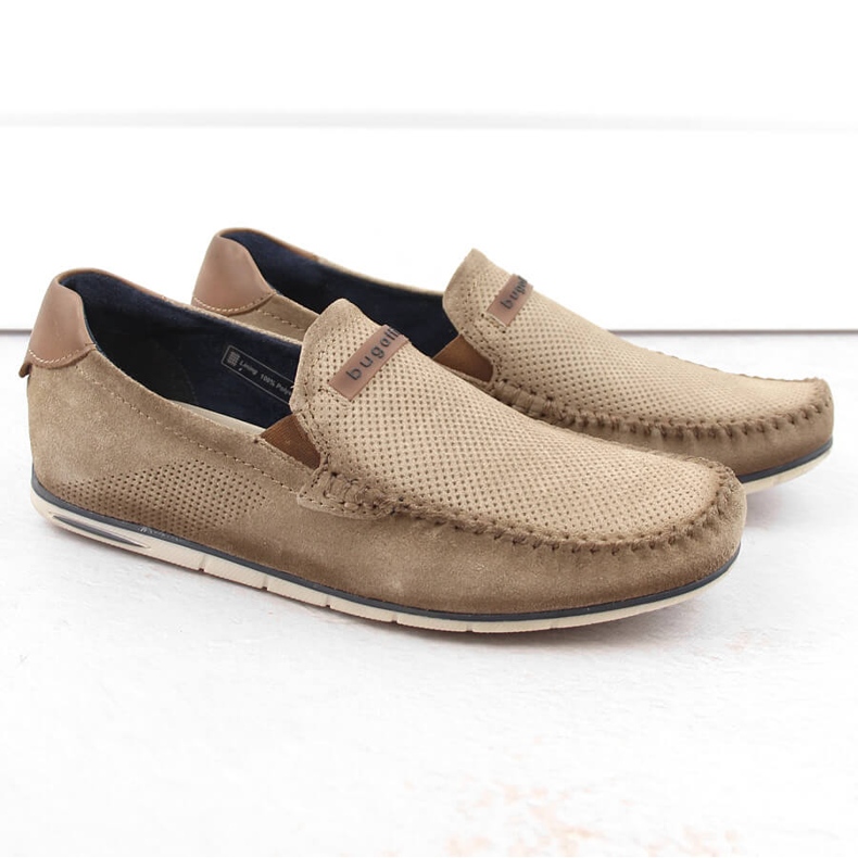 Leather suede shoes men's comfortable moccasins beige Bugatti NN153433 1 Leather suede shoes men's comfortable moccasins beige Bugatti NN153433 1