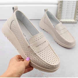 Women's comfortable openwork leather shoes, beige S.Barski LR509 1