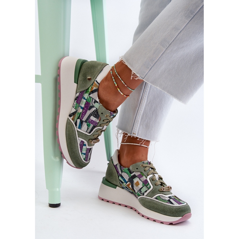 Women's Leather Sneakers on the Platform Maciejka 06390-09 Celadon green 1