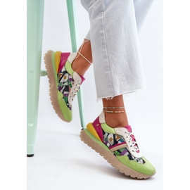 Women's Leather Sneakers on the Platform Maciejka 06322-09 Green-Pink 1 Women's Leather Sneakers on the Platform Maciejka 06322-09 Green-Pink 1