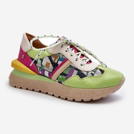 Women's Leather Sneakers on the Platform Maciejka 06322-09 Green-Pink 2 Women's Leather Sneakers on the Platform Maciejka 06322-09 Green-Pink 2