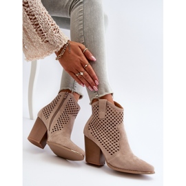 Women's Openwork Eco Suede Ankle Boots On A High Heel, Beige Stardara 1