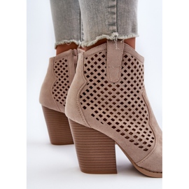 Women's Openwork Eco Suede Ankle Boots On A High Heel, Beige Stardara 2