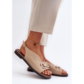 Women's Flat Heel Sandals With Decoration, Beige Loraeleh 2