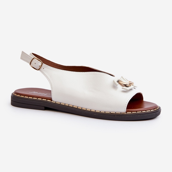 Women's Flat Heel Sandals With Decoration, White Loraeleh 1