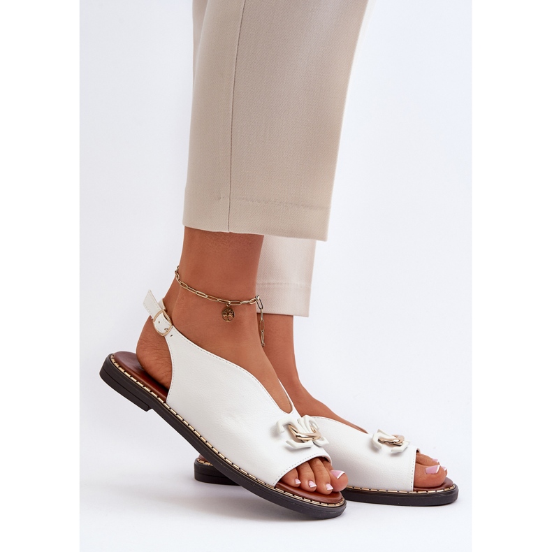 Women's Flat Heel Sandals With Decoration, White Loraeleh 2