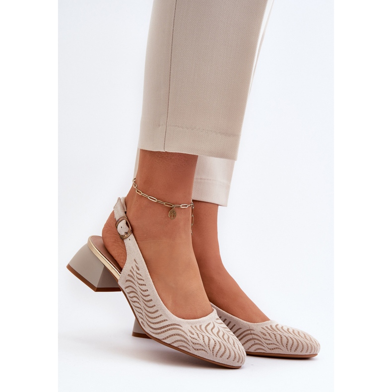 Beige Block High Heel Pumps Gemifa 2
