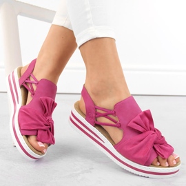 Comfortable women's fuchsia slip-on platform sandals Rieker V0256-31 pink 1