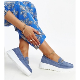 Blue leather shoes with a decorative buckle 1