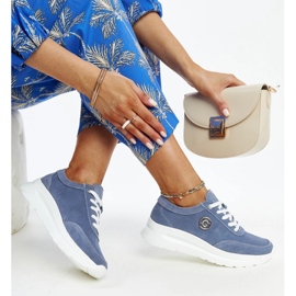 Blue leather shoes with a decorative buckle 1
