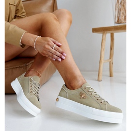 Green leather sports shoes with decoration 1 Green leather sports shoes with decoration 1