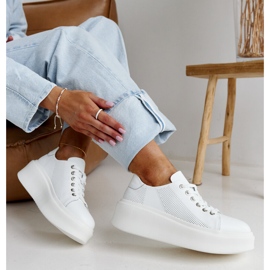 Blue leather shoes with a decorative buckle white 1