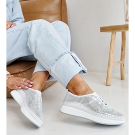 Silver leather sneakers on the Amana platform 1