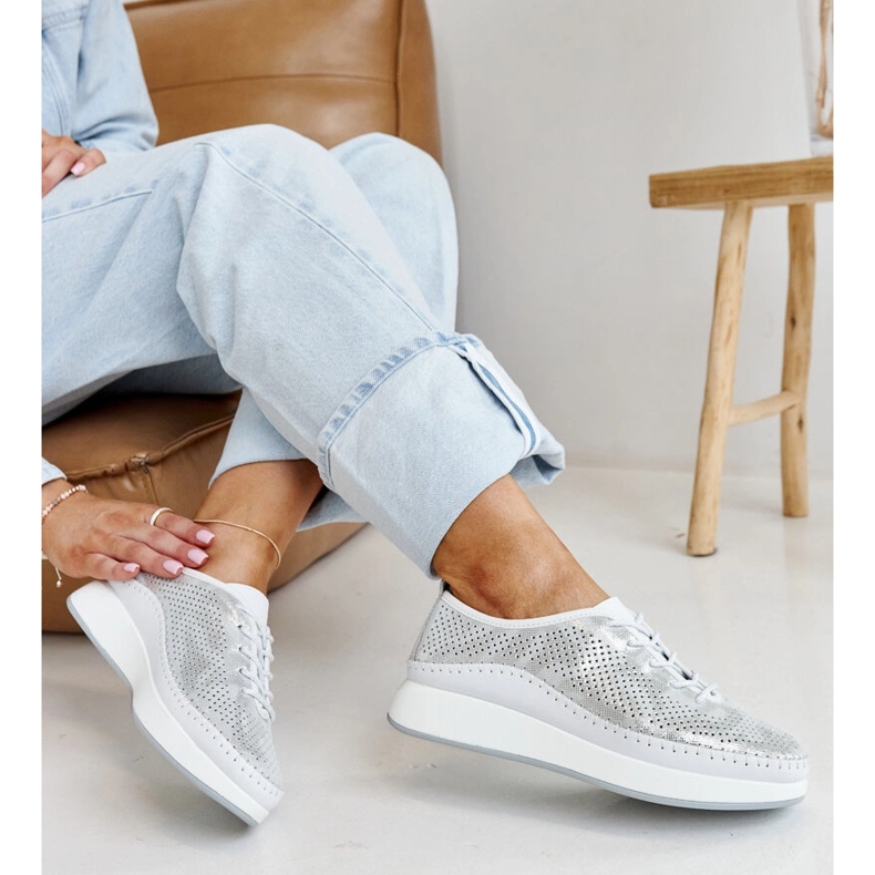 Silver leather sneakers on the Amana platform 1