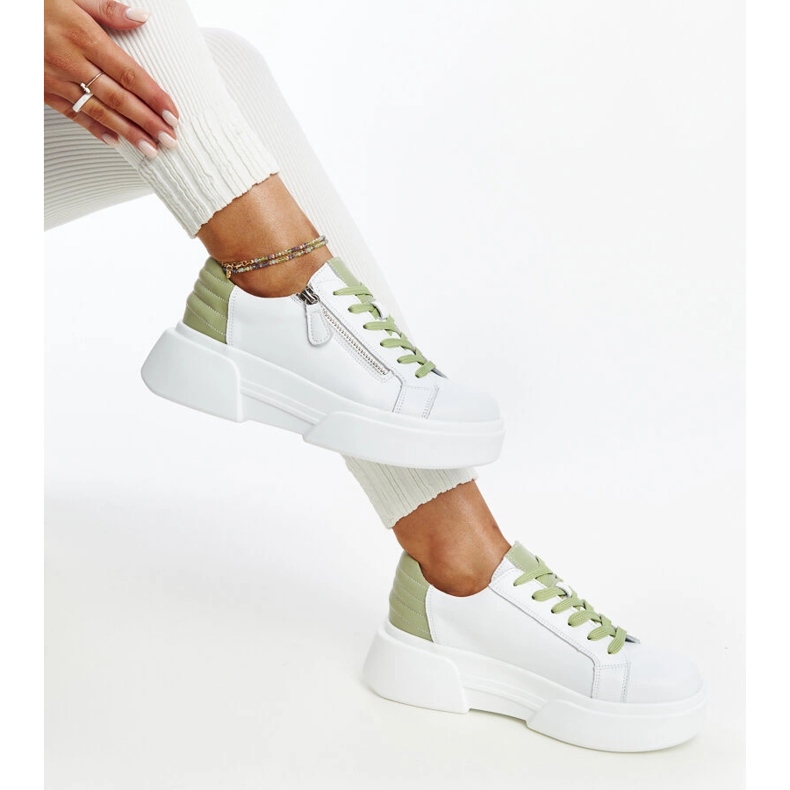 White and green Atyaf leather sneakers 1