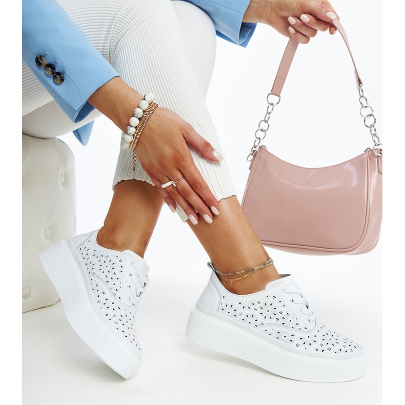 Blue leather shoes with a decorative buckle white 1