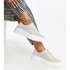 Beige leather sports shoes 1