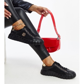 Black leather sneakers with Stradone rhinestones 1