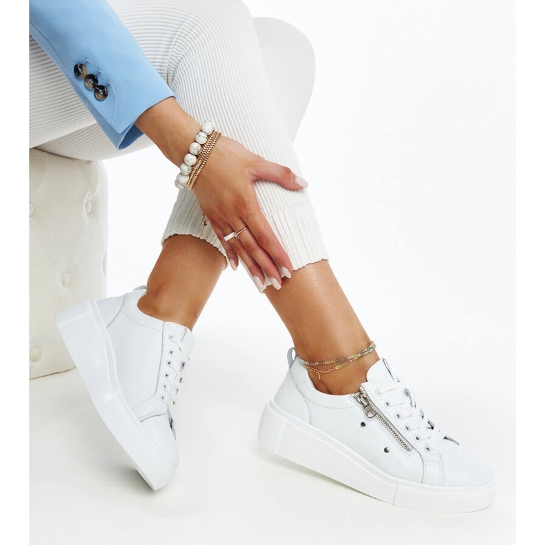 White leather sneakers with a high platform Rahal 1