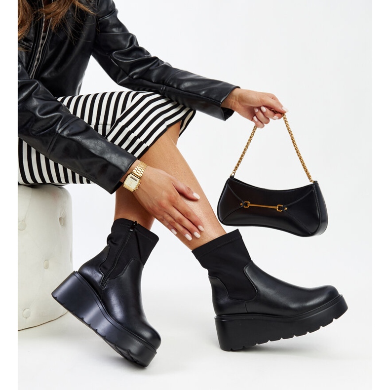 Black insulated wedge boots in Safala eco leather 1 Black insulated wedge boots in Safala eco leather 1