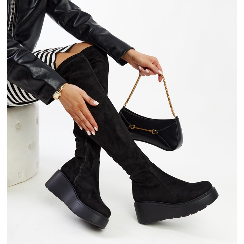 Black long wedge boots by Nafeesa 1