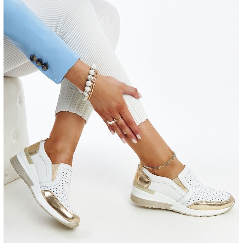 White and gold openwork Vernon wedge sneakers 1