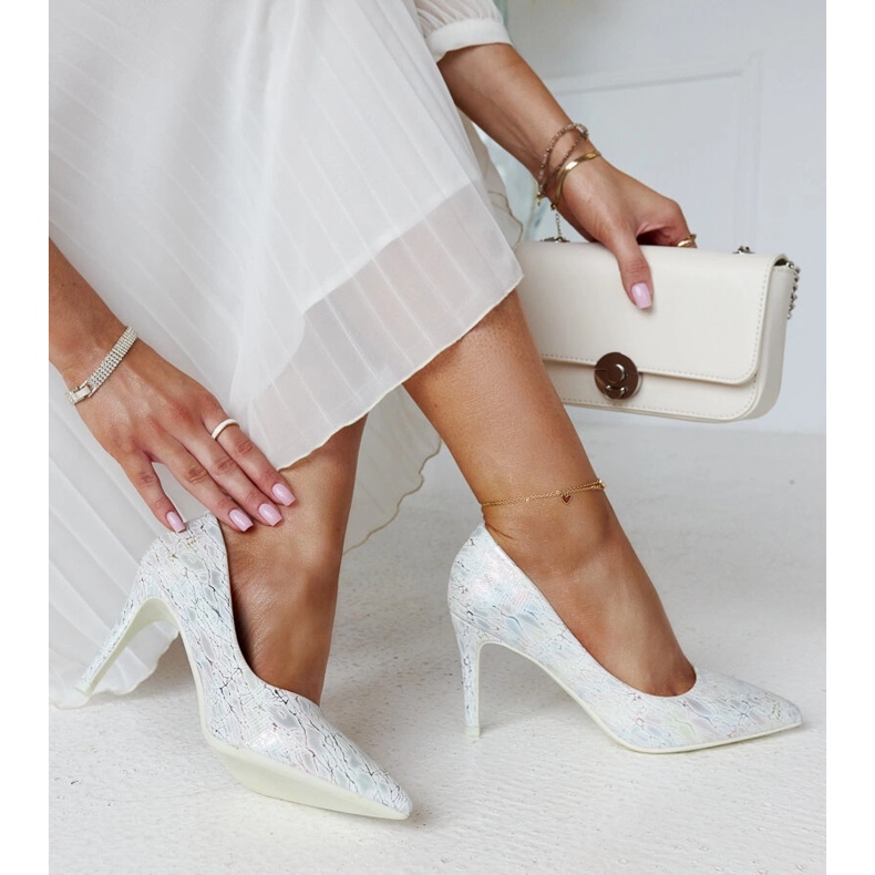 Silver metallic high heels with a leather Gantier insert 1