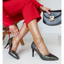 Black metallic high heels with a leather Gantier insert 1