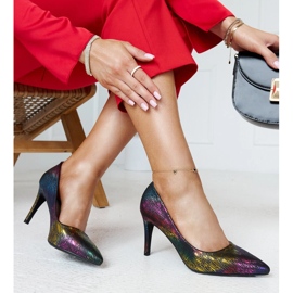 Colorful metallic high heels with a leather Gantier insert multicolored 1