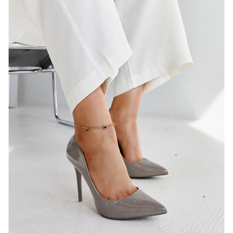 Dark gray patent stilettos with a Jadoin leather insert grey 1