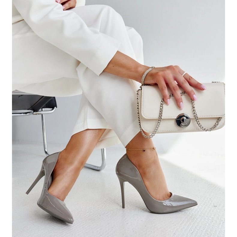 Dark gray patent stilettos with a Jadoin leather insert grey 2