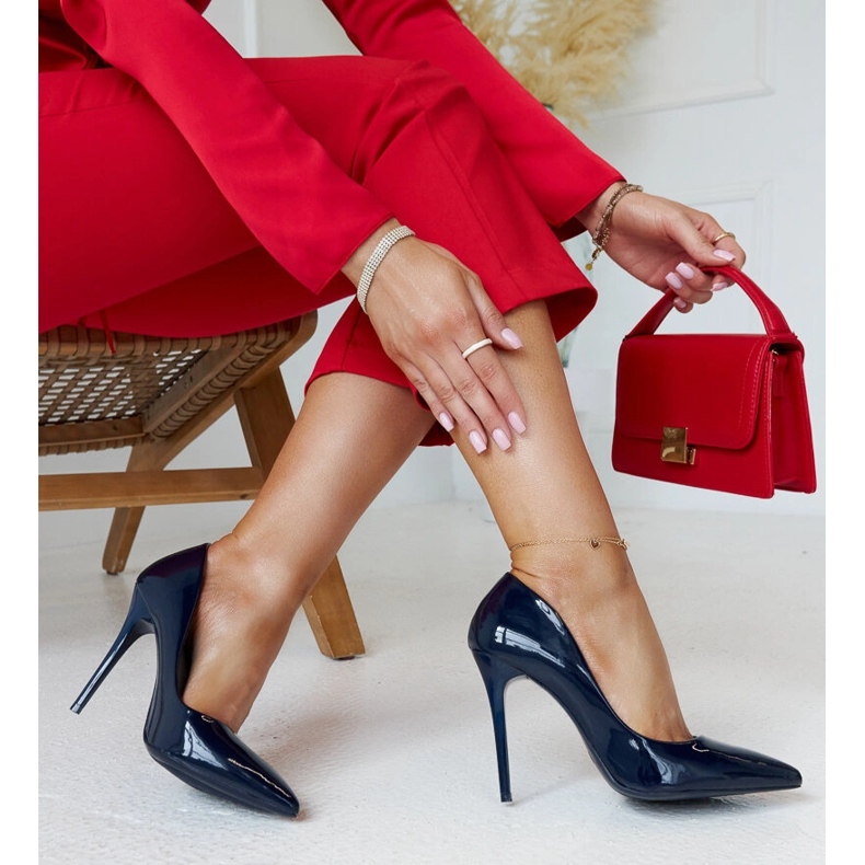 Navy blue patent stilettos with a Jadoin leather insert 1