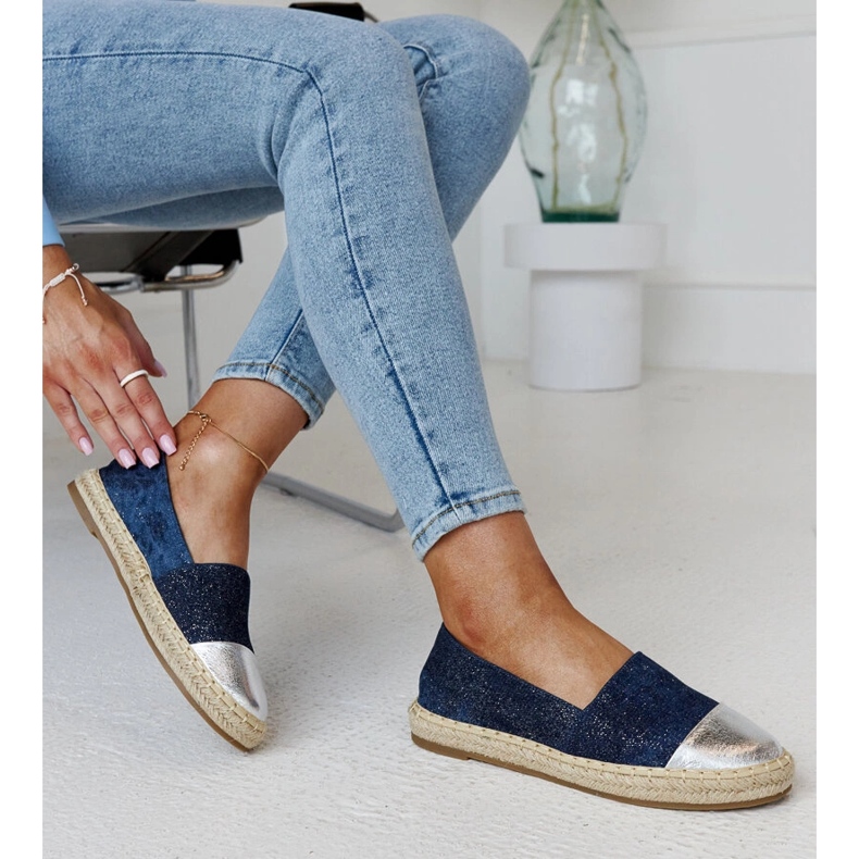 Navy blue and silver shiny Surana espadrilles 1