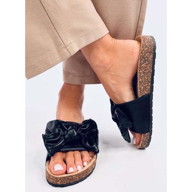 Bussi Black cork slippers with a bow 1