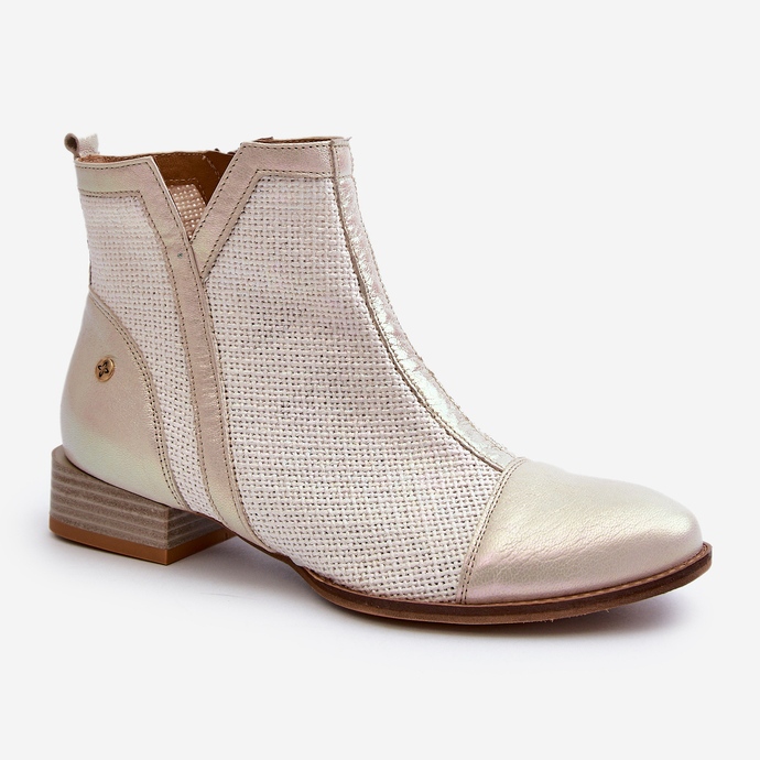 Leather Women's Low Heel Boots Maciejka 06397-22 Light Beige 1