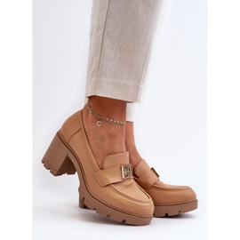 Women's Chunky Heel Shoes With Camel Ranunca Decoration brown 2