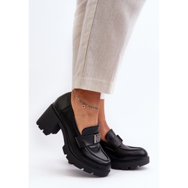 Women's shoes with massive heels and decoration, black Ranunca 2