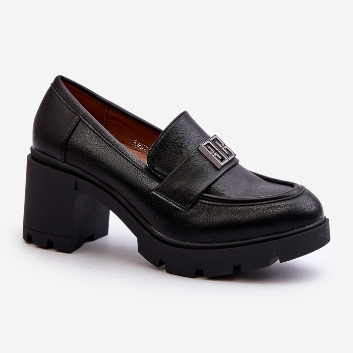 Women's shoes with massive heels and decoration, black Ranunca 1 Women's shoes with massive heels and decoration, black Ranunca 1