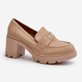 Beige Ranunca Women's Shoes With Chunky Heels With Decoration 1