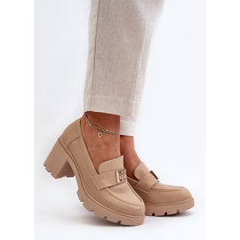 Beige Ranunca Women's Shoes With Chunky Heels With Decoration 2