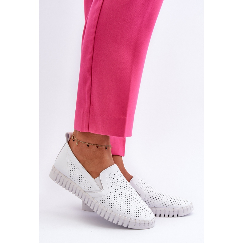 Vinceza Women's Openwork Leather Slip-On Shoes, White Theophia 2