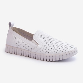 Vinceza Women's Openwork Leather Slip-On Shoes, White Theophia 1