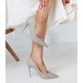 Gray high heels with a leather insert Amedie grey 2