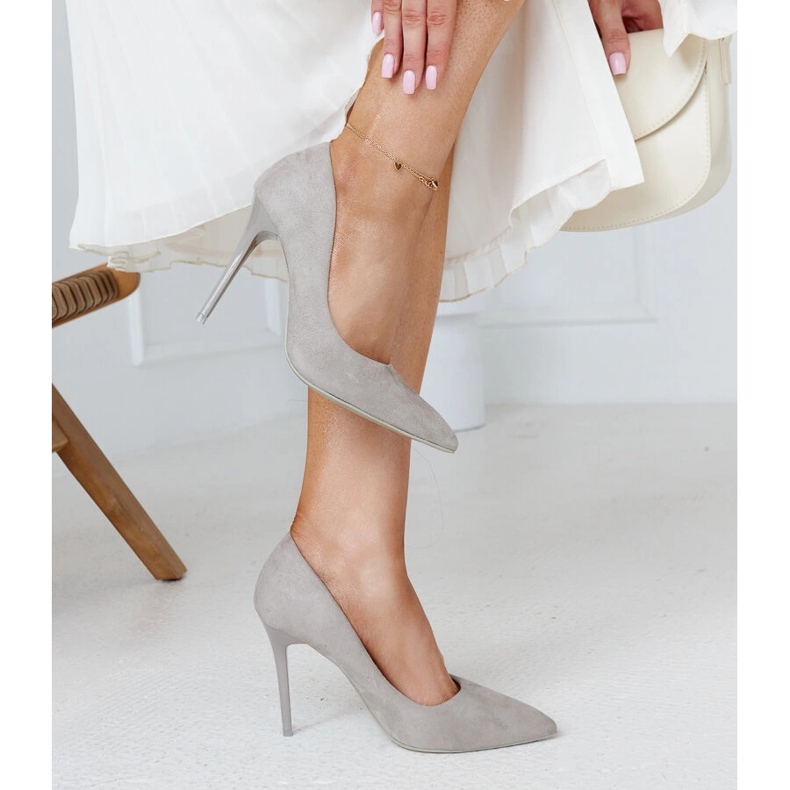 Gray high heels with a leather insert Amedie grey 2