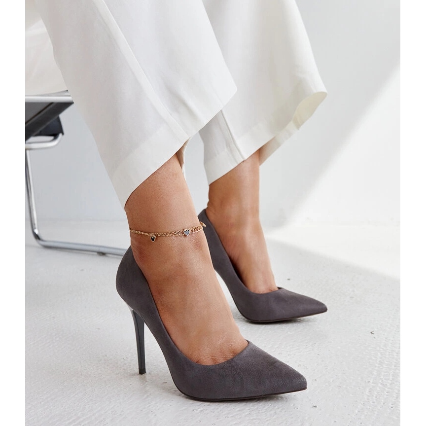 Dark gray high heels with a leather insert Amedie grey