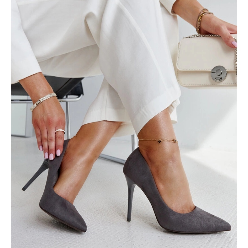 Dark gray high heels with a leather insert Amedie grey 2